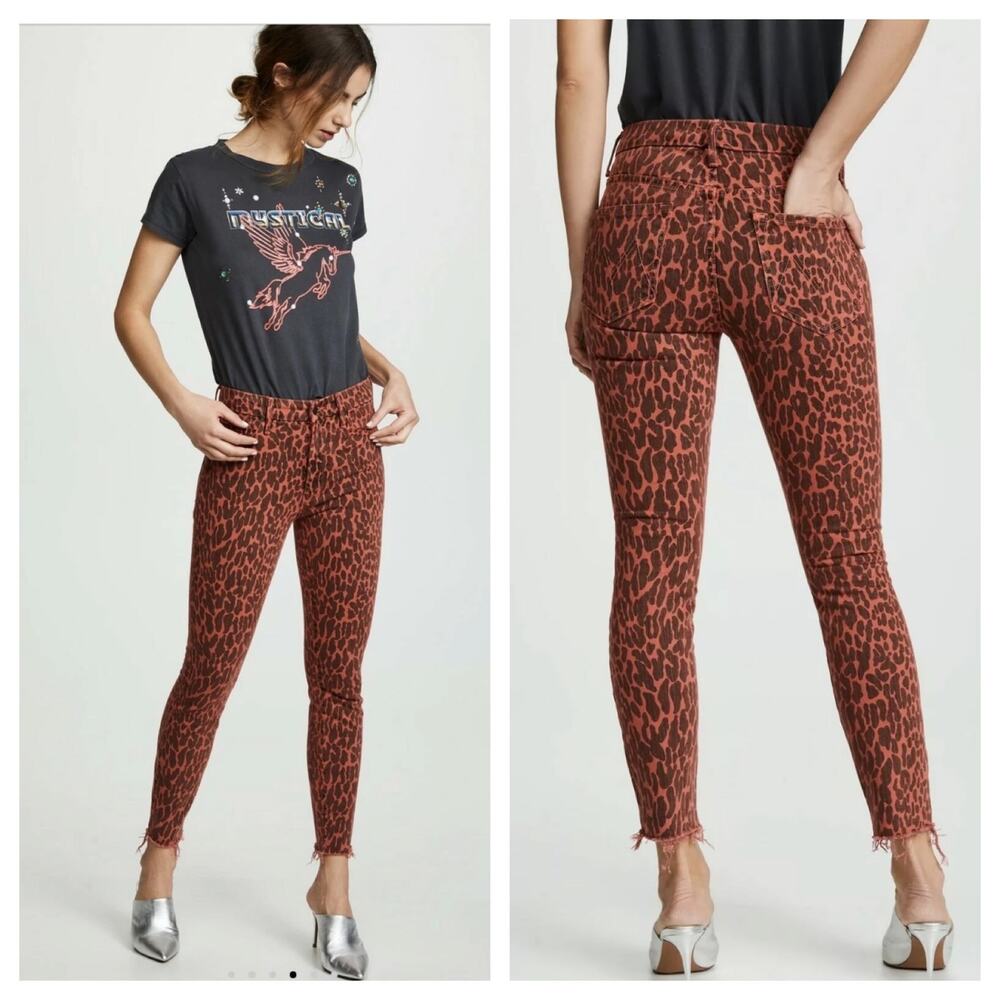 Mother High Waisted Looker Ankle Fray Jeans In Animal Attraction Size 26